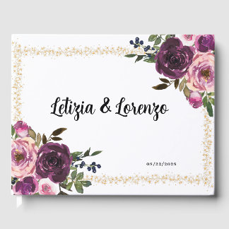 Burgundy Purple Pink Floral Guest Book