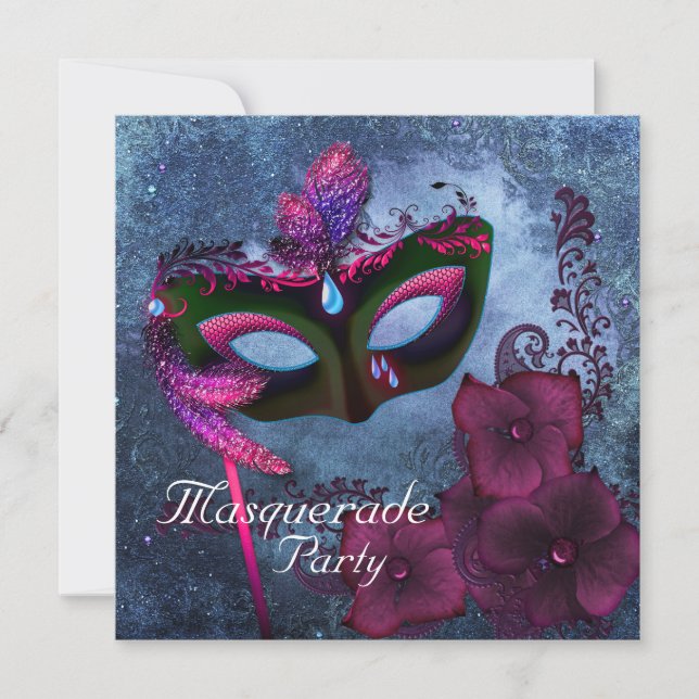 Burgundy Purple Pink Masquerade Party Invitations (Front)