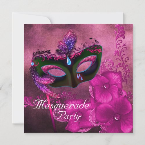 Burgundy Purple Pink Masquerade Party Invitations