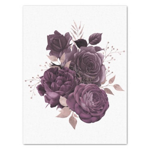 Burgundy Purple Rose Gold Floral Bouquet Decoupage Tissue Paper