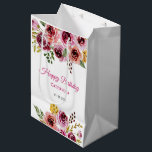 Burgundy Purple Rose Rustic Floral Birthday  Medium Gift Bag<br><div class="desc">This design features a watercolor purple,  brown and burgundy rose flower with green leave arrangement. All texts are editable. Matching items available in store!</div>
