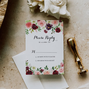 Burgundy Purple Spring Floral Calligraphy RSVP Card