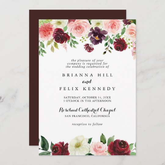 Burgundy Purple Spring Floral Traditional Wedding Invitation | Zazzle.com