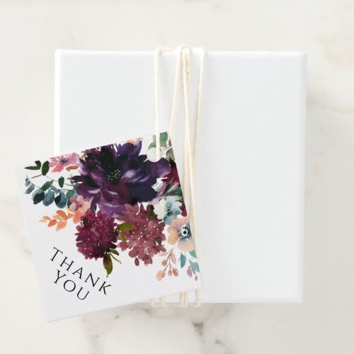 Burgundy Purple Teal Floral Wedding Thank You Favor Tags