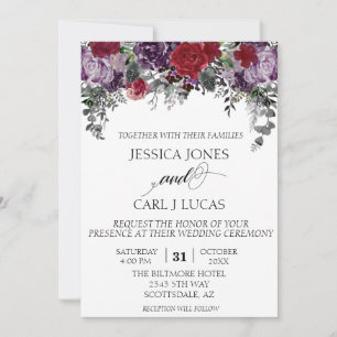 Burgundy Purple Watercolor Floral Halloween Invit Invitation