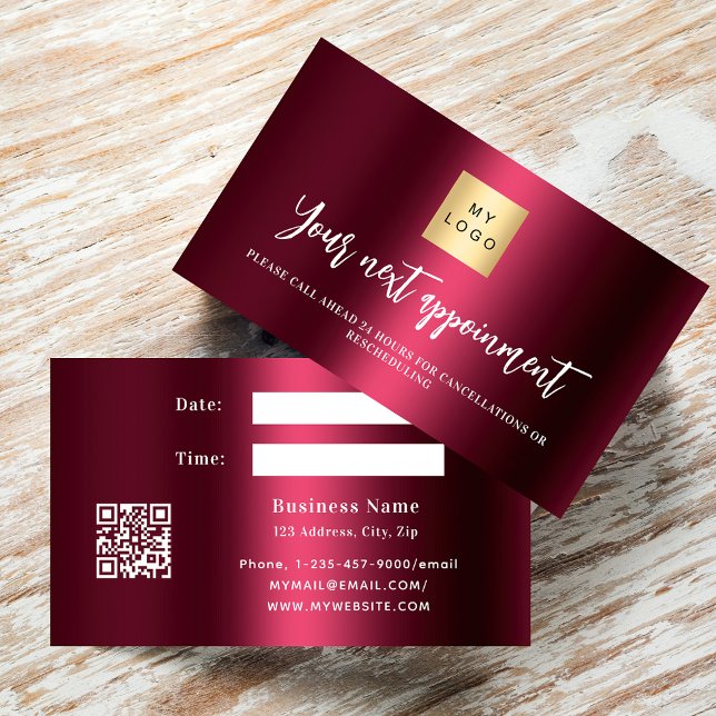 Burgundy QR business logo appointment card (Creator Uploaded)