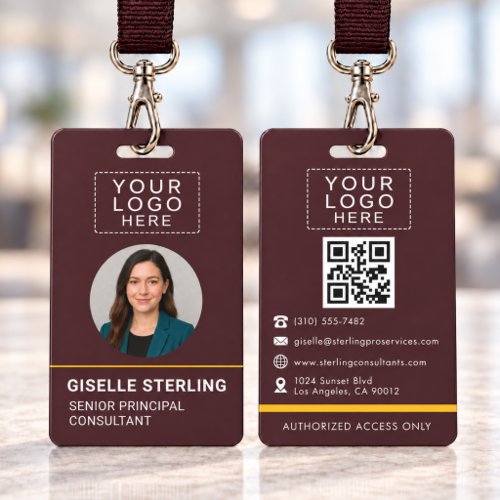 Burgundy QR Code Company Name Tag ID Badge