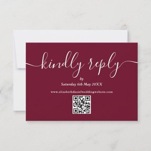 Burgundy QR Code Elegant Script Kindly Reply RSVP Card