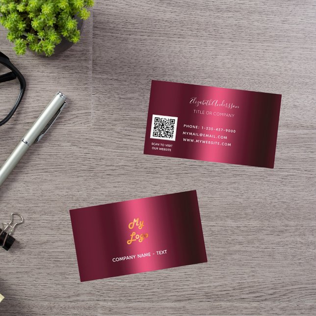 Burgundy qr code logo business card (Creator Uploaded)