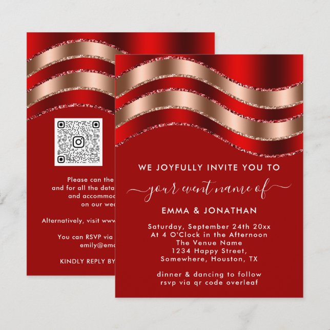 Burgundy QR Code Rose Wedding Bridal Shower Red (Front/Back)