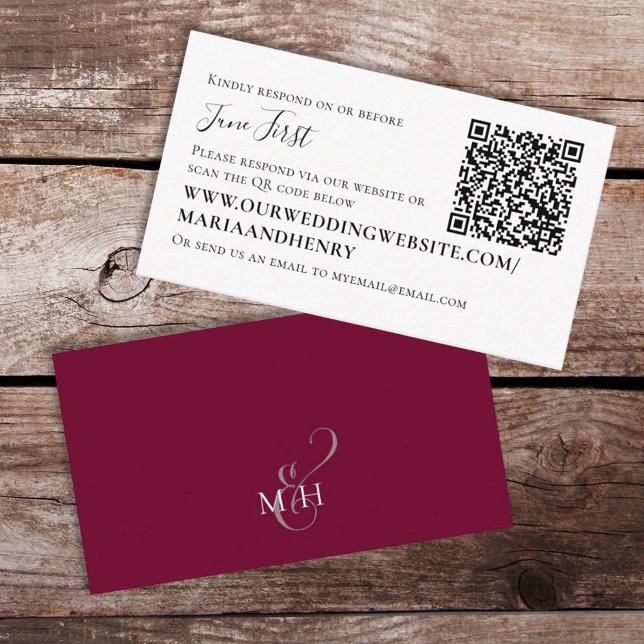 Burgundy QR Code RSVP Online Wedding Details Enclosure Card (Creator Uploaded)