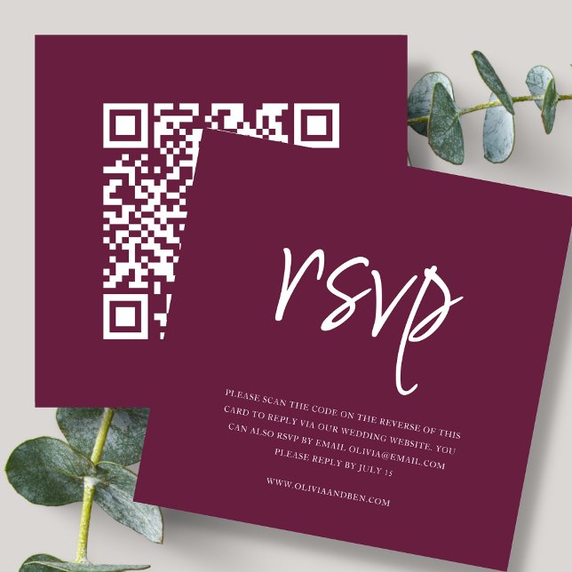 Burgundy | QR Code | Wedding RSVP Enclosure Card (Creator Uploaded)