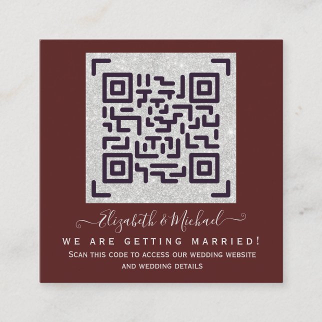 BURGUNDY QR SCANNING CODE Wedding Website Details  Enclosure Card (Front)