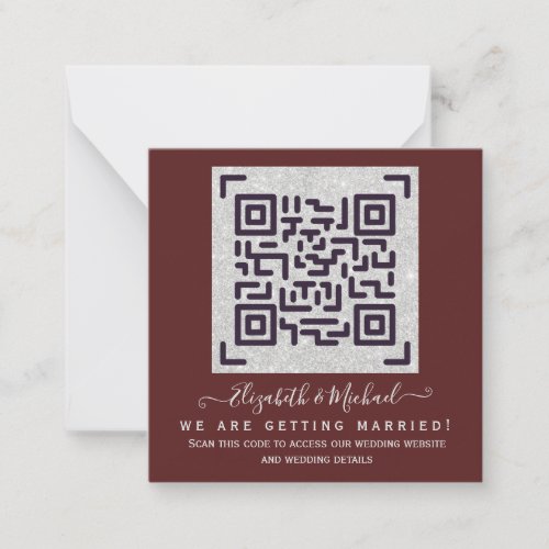 BURGUNDY QR SCANNING CODE Wedding Website Details  Note Card