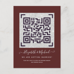 BURGUNDY QR SCANNING CODE Wedding Website Details Postcard