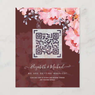Burgundy QR SCANNING CODE Wedding Website Invites Flyer