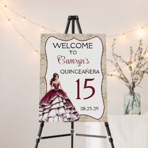 Burgundy Quinceañera Dress Welcome Sign