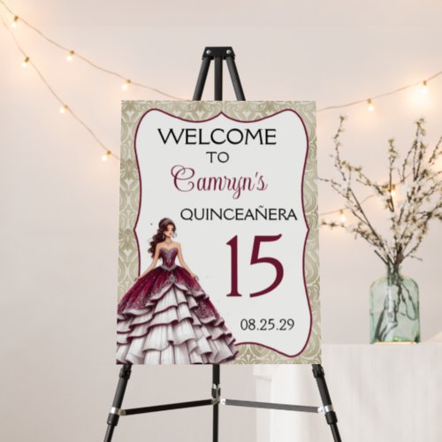 Burgundy Quinceaera Dress Welcome Sign