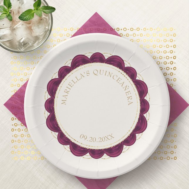 Burgundy Quinceanera Paper Plates (Creator Uploaded)