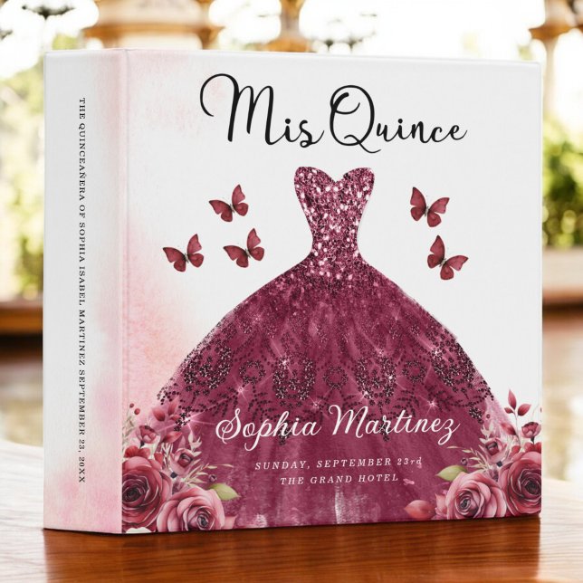 Burgundy Quinceanera Photo Album and Planner 3 Ring Binder (Creator Uploaded)