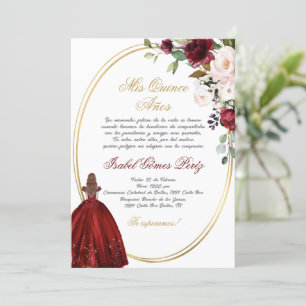 Burgundy Quinceanera silhouette  Invitation
