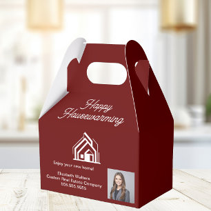 Burgundy Real Estate Company Agent Photo Custom Favor Boxes