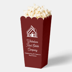 Burgundy Real Estate Company Custom Popcorn Party Favor Boxes
