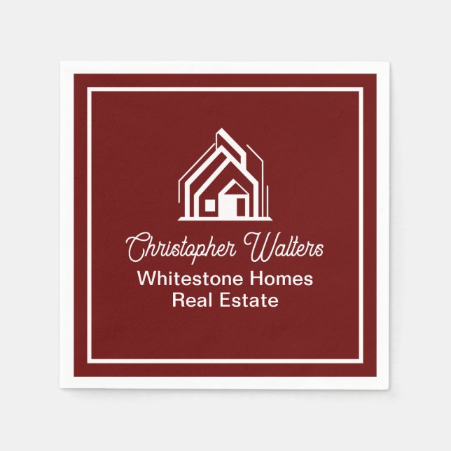 Burgundy Real Estate Company Custom Realtor Napkins (Front)