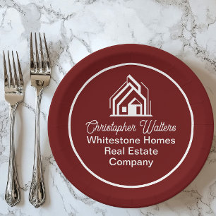 Burgundy Real Estate Company Custom Realtor Paper Plates