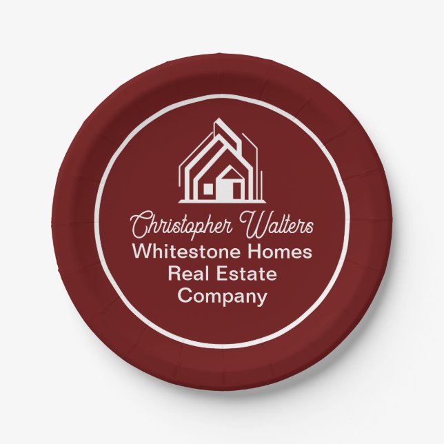 Burgundy Real Estate Company Custom Realtor Paper Plates (Front)