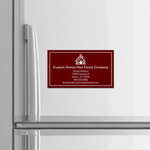 Burgundy Real Estate Company Modern Home Business Card Magnet