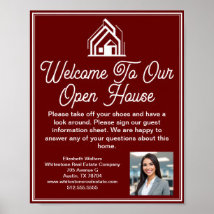 Burgundy Real Estate Company Open House Welcome Poster