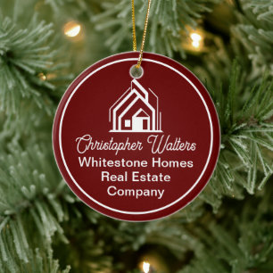 Burgundy Real Estate Company Personalized Realtor Ceramic Ornament