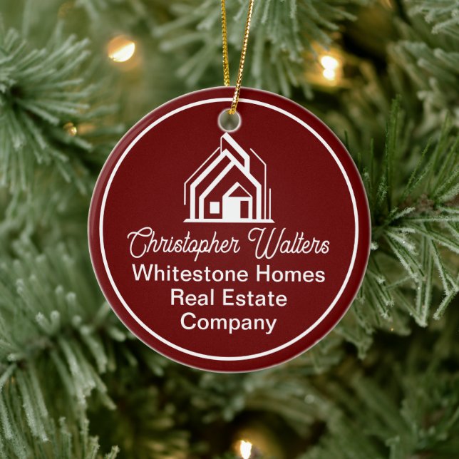 Burgundy Real Estate Company Personalized Realtor Ceramic Ornament (Tree)