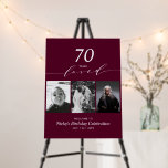 Burgundy Red 70 Loved 70th Birthday Party Welcome Foam Board<br><div class="desc">Welcome your guests to a special celebration day with this stylish burgundy red photo welcome sign. This sign features modern typography "70 years Loved" with photo templates. More milestone birthday invitations and party supplies are available at my shop BaraBomDesign.</div>