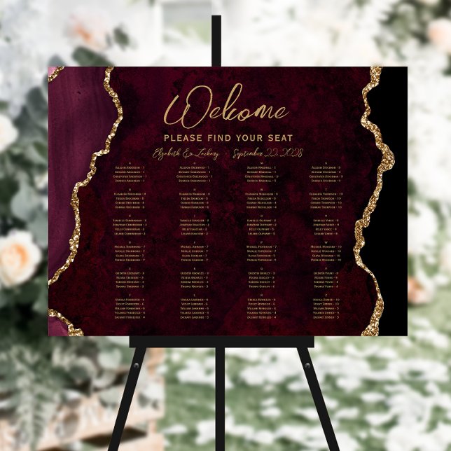 Burgundy Red Agate Alphabetical Wedding Seating Foam Board (Creator Uploaded)