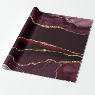 Burgundy Red Agate Faux Gold Glitter Wrapping Paper