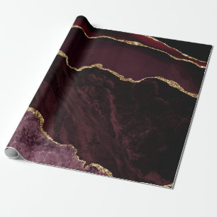 Burgundy Red Agate Faux Gold Glitter Wrapping Paper