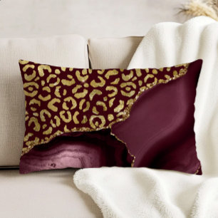 Burgundy Red Agate Gold Glitter Leopard Spots Accent Pillow