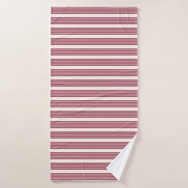Burgundy red and beige five stripe pattern bath towel (Bath Towel)