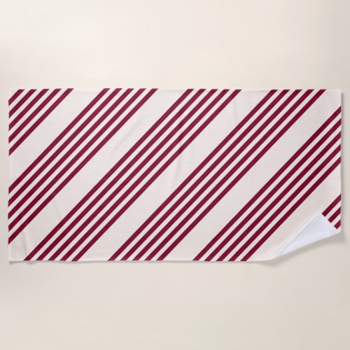 Burgundy red and beige five stripe pattern beach towel
