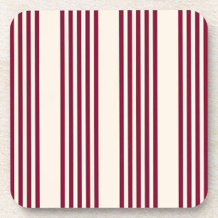 Burgundy red and beige five stripe pattern beverage coaster