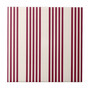 Burgundy red and beige five stripe pattern ceramic tile