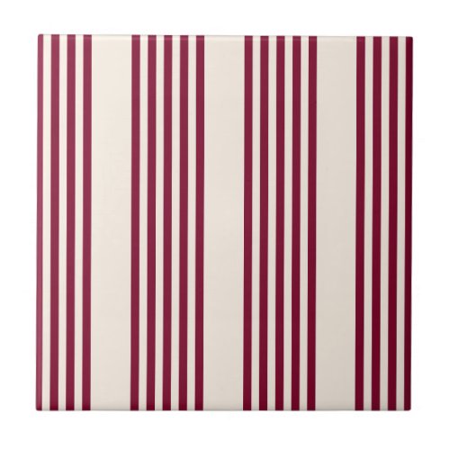 Burgundy red and beige five stripe pattern ceramic tile