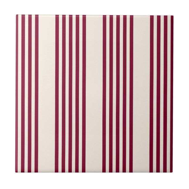 Burgundy red and beige five stripe pattern ceramic tile (Front)