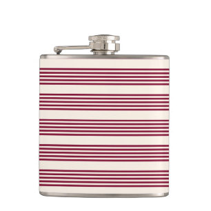 Burgundy red and beige five stripe pattern flask