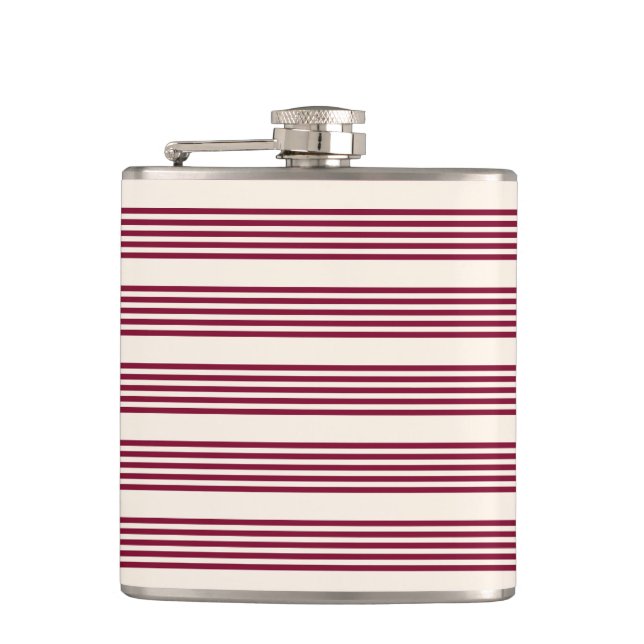 Burgundy red and beige five stripe pattern flask (Front)