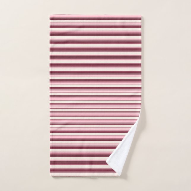 Burgundy red and beige five stripe pattern hand towel  (Hand Towel)