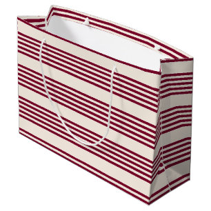 Burgundy red and beige five stripe pattern large gift bag