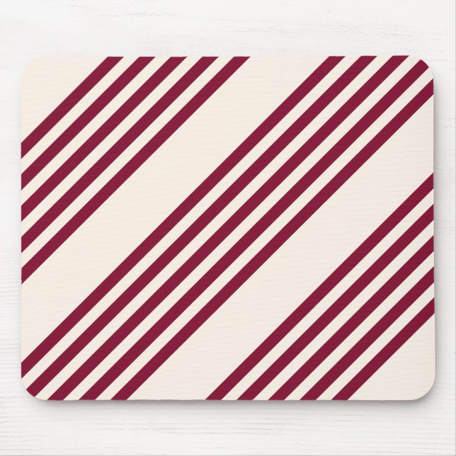 Burgundy red and beige five stripe pattern mouse pad (Front)